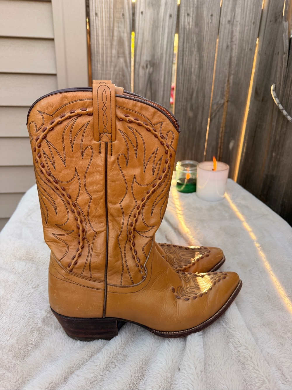 Vintage 80s Dan Post Tan Leather Lace-Up Western Boots Size 11.5 D